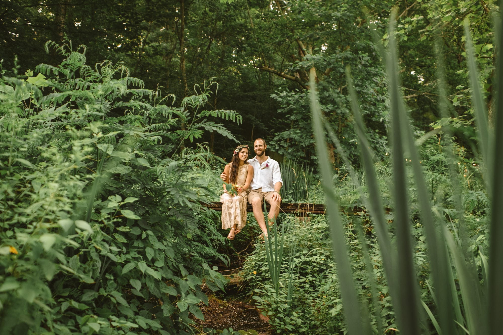 Bobby and Belu's wedding ceremony in a backyard forest, 2020
